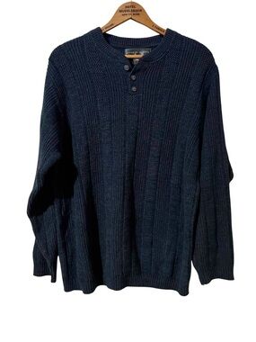 Oscar de la Renta Men's Dark Navy Ribbed Henley Sweater